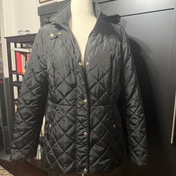 Lauren Ralph Lauren Quilted Black Hooded Coat (Size L) - Picture 2 of 10